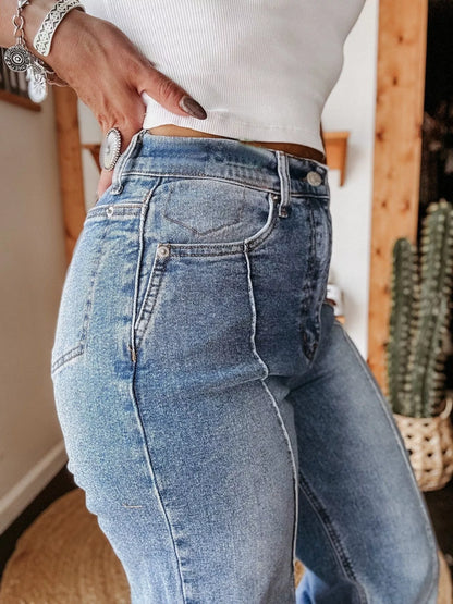 High-Waisted Wide Leg Cuffed Jeans - Merit Sell