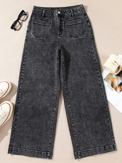 High-Waisted Wide Leg Washed Jeans - Merit Sell