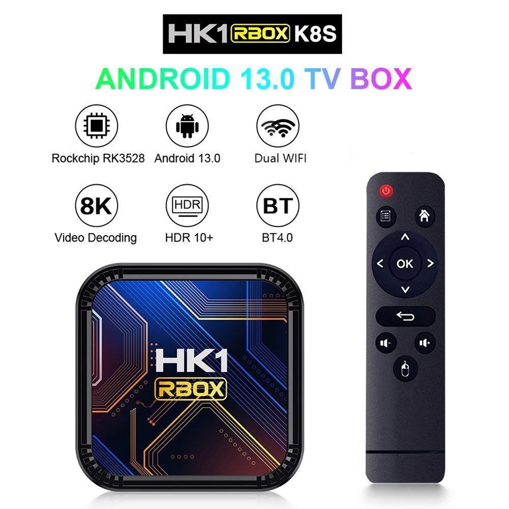 Home HK1 RBOX K8S Android 13 TV BOX RK3528 64GB 32GB 16GB 2.4G 5G WIFI BT 4.0 Vedio Decoding Media Player Set Top Receiver Box - Merit Sell