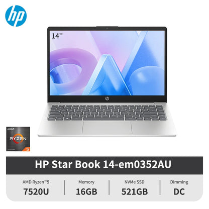 Hp Laptop Star Book 14 R5-7520U 16+512GB 14 Inch Full Hd Display Windows 11 Notebook Computer Special 100% Original em0352AU - Merit Sell