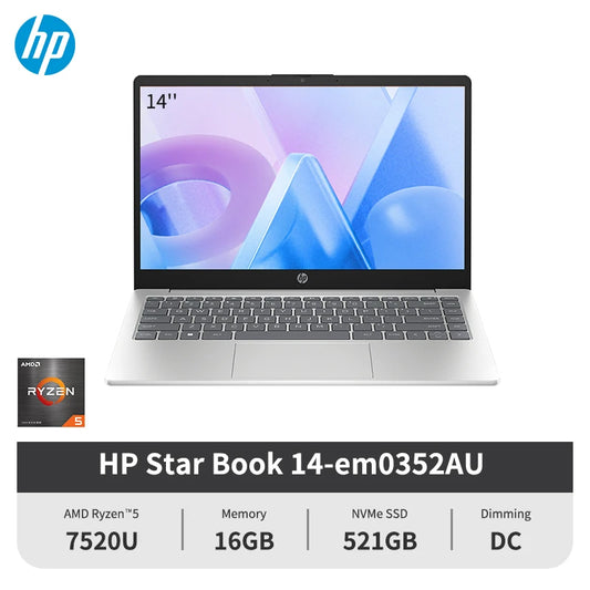 Hp Laptop Star Book 14 R5-7520U 16+512GB 14 Inch Full Hd Display Windows 11 Notebook Computer Special 100% Original em0352AU - Merit Sell Merit Sell
