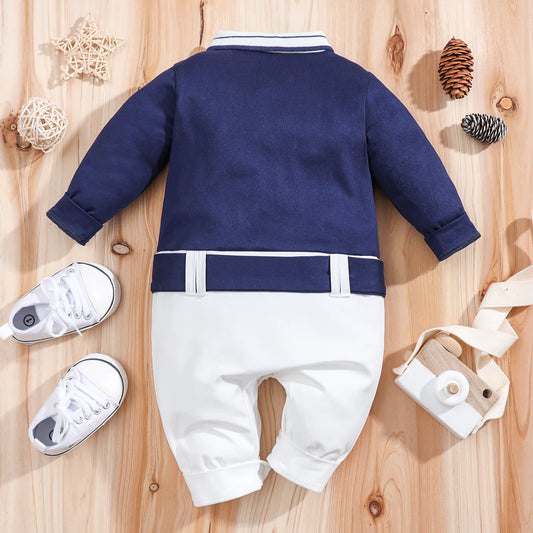 IURNXB Newborn Baby Boys Gentleman Clothes One Piece Polo Romper Formal Outfit Tuxedo Christmas Long Sleeve Jumpsuit Gifts 0-18M - Merit Sell