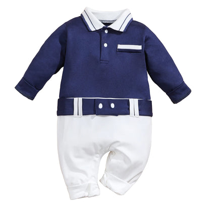 IURNXB Newborn Baby Boys Gentleman Clothes One Piece Polo Romper Formal Outfit Tuxedo Christmas Long Sleeve Jumpsuit Gifts 0-18M - Merit Sell