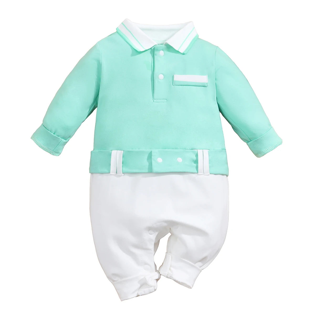 IURNXB Newborn Baby Boys Gentleman Clothes One Piece Polo Romper Formal Outfit Tuxedo Christmas Long Sleeve Jumpsuit Gifts 0-18M - Merit Sell