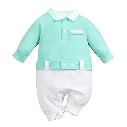 IURNXB Newborn Baby Boys Gentleman Clothes One Piece Polo Romper Formal Outfit Tuxedo Christmas Long Sleeve Jumpsuit Gifts 0-18M - Merit Sell