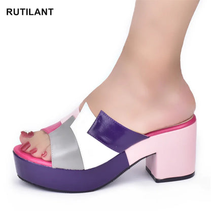 Italian Lady Shoes Multicolor Design Wedges Shoes for Women Platform Shoes High Heels Thick Heel Slingbacks Lady Wedge Sandals - Merit Sell
