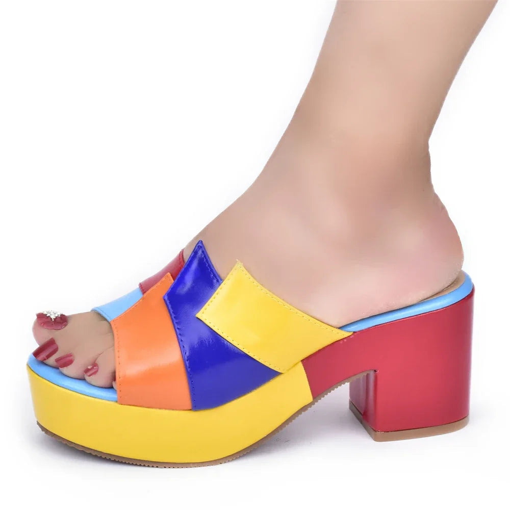 Italian Lady Shoes Multicolor Design Wedges Shoes for Women Platform Shoes High Heels Thick Heel Slingbacks Lady Wedge Sandals - Merit Sell