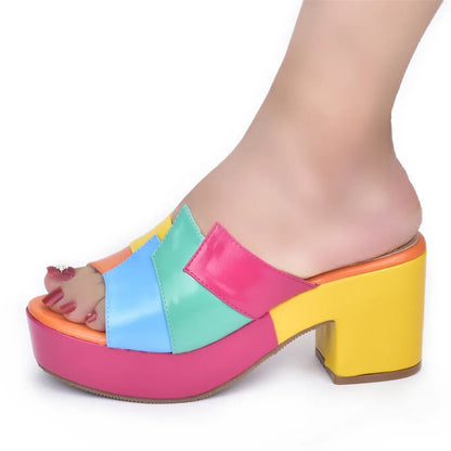 Italian Lady Shoes Multicolor Design Wedges Shoes for Women Platform Shoes High Heels Thick Heel Slingbacks Lady Wedge Sandals - Merit Sell