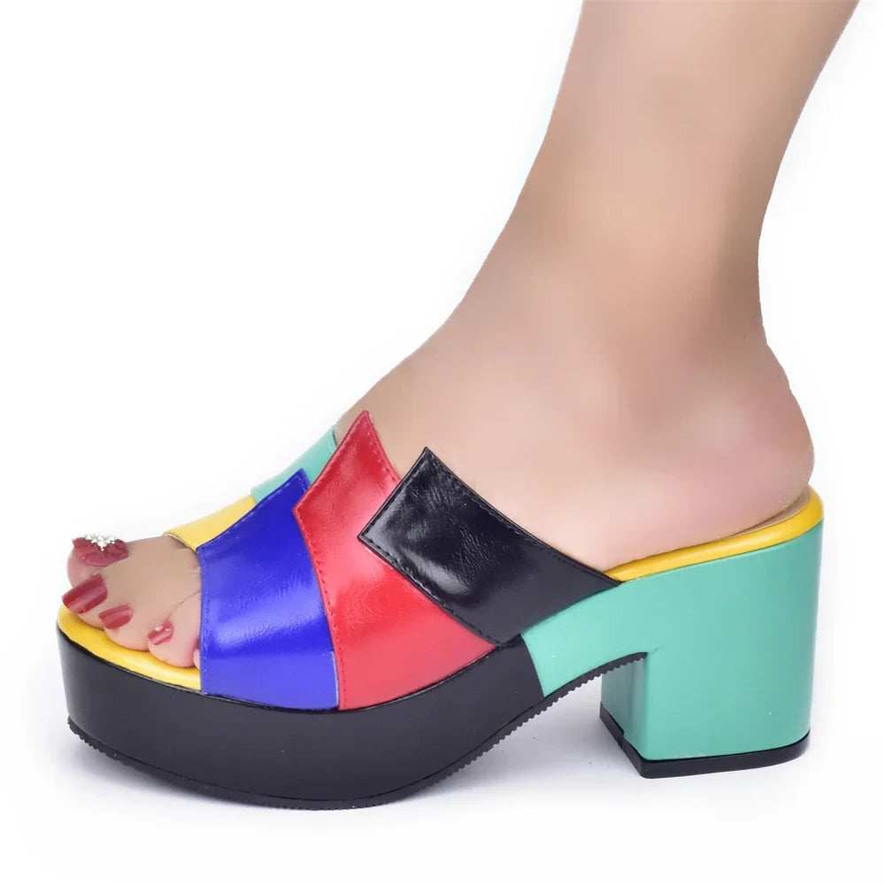 Italian Lady Shoes Multicolor Design Wedges Shoes for Women Platform Shoes High Heels Thick Heel Slingbacks Lady Wedge Sandals - Merit Sell