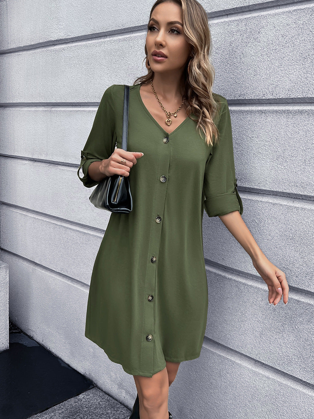 Ivy Lane Button Down V-Neck Mini Dress - Merit Sell