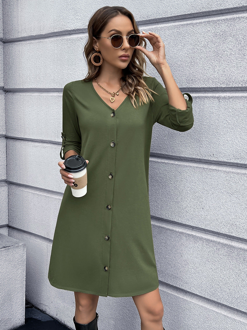 Ivy Lane Button Down V-Neck Mini Dress - Merit Sell