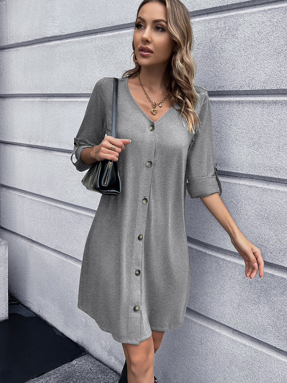 Ivy Lane Button Down V-Neck Mini Dress - Merit Sell