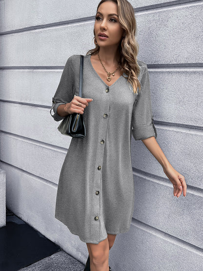 Ivy Lane Button Down V-Neck Mini Dress - Merit Sell