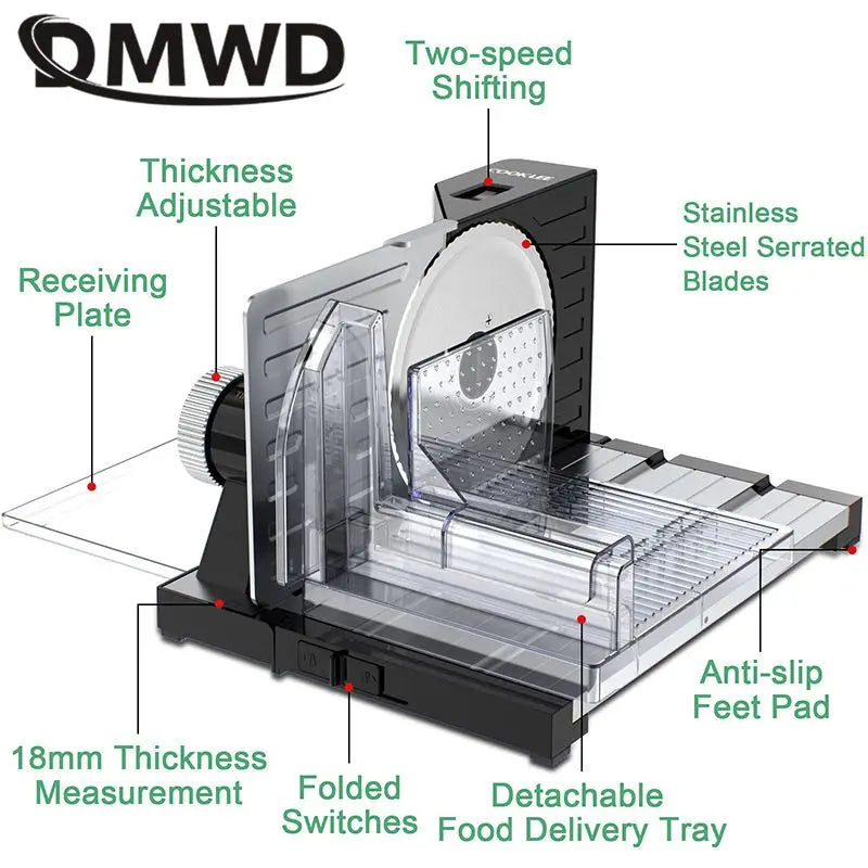 JIQI Household Commercial Foldable Lamb Roll Slicer 0-18mm Thickness Adjustable Pure Copper Motor Vegetable Meat Slicing Machine - Merit Sell