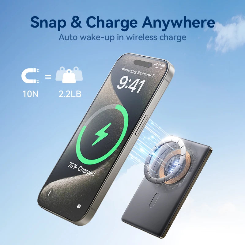 JOYROOM 5000mAh 0.35 Inch Ultra Slim Power Bank for Magsafe Wireless Portable Charger with USB-C Cable for iPhone 16/15/14/13/12 - Merit Sell