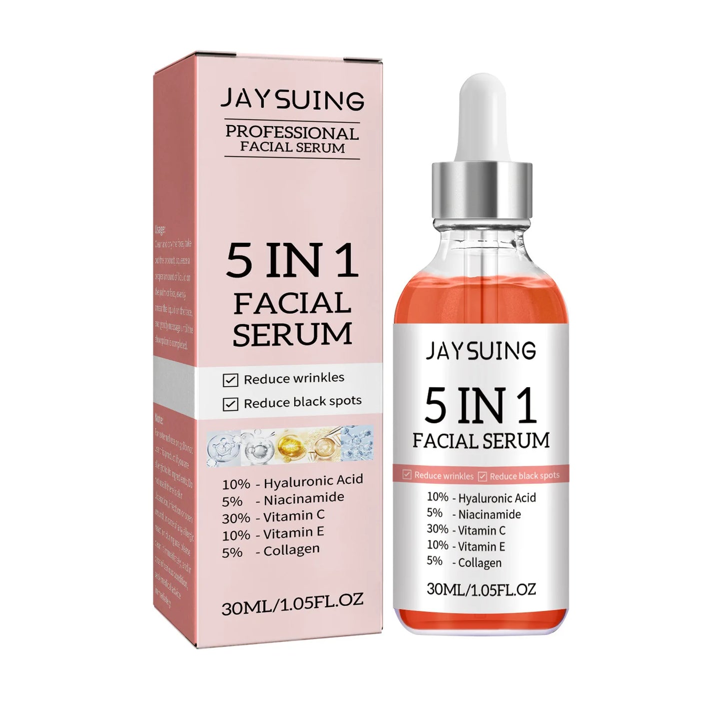 Jaysuing Hyaluronic Acid Face Serum 5 In 1 Moisturizing Whiten-ing Anti Wrink-le Agin-g Vitamin C Shrink Pores Serum Skin Care - Merit Sell