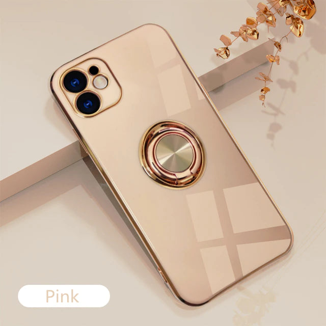 Luxury Plating Silicone Case with Metal Ring Holder