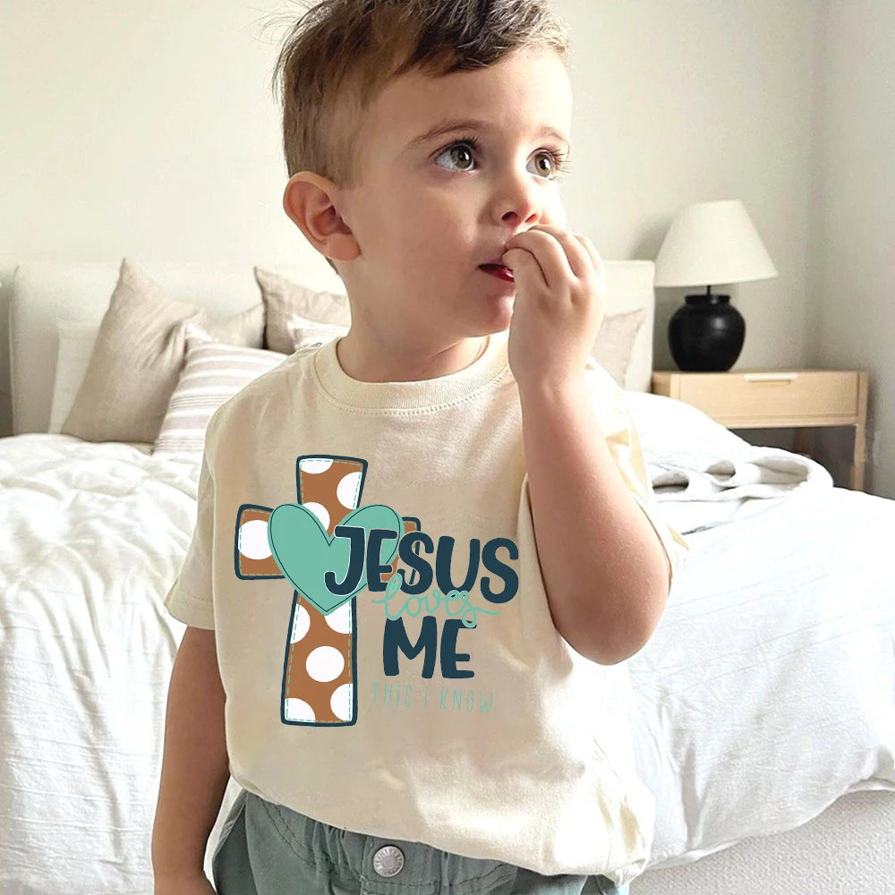 Jesus loves me Christian Kids T Shirt Religious Toddler T Shirt Jesus Natural Retro Youth tops Tee - Merit Sell