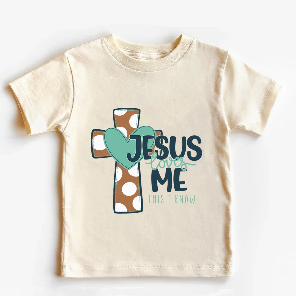 Jesus loves me Christian Kids T Shirt Religious Toddler T Shirt Jesus Natural Retro Youth tops Tee - Merit Sell
