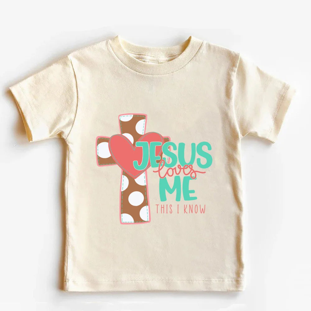 Jesus loves me Christian Kids T Shirt Religious Toddler T Shirt Jesus Natural Retro Youth tops Tee - Merit Sell
