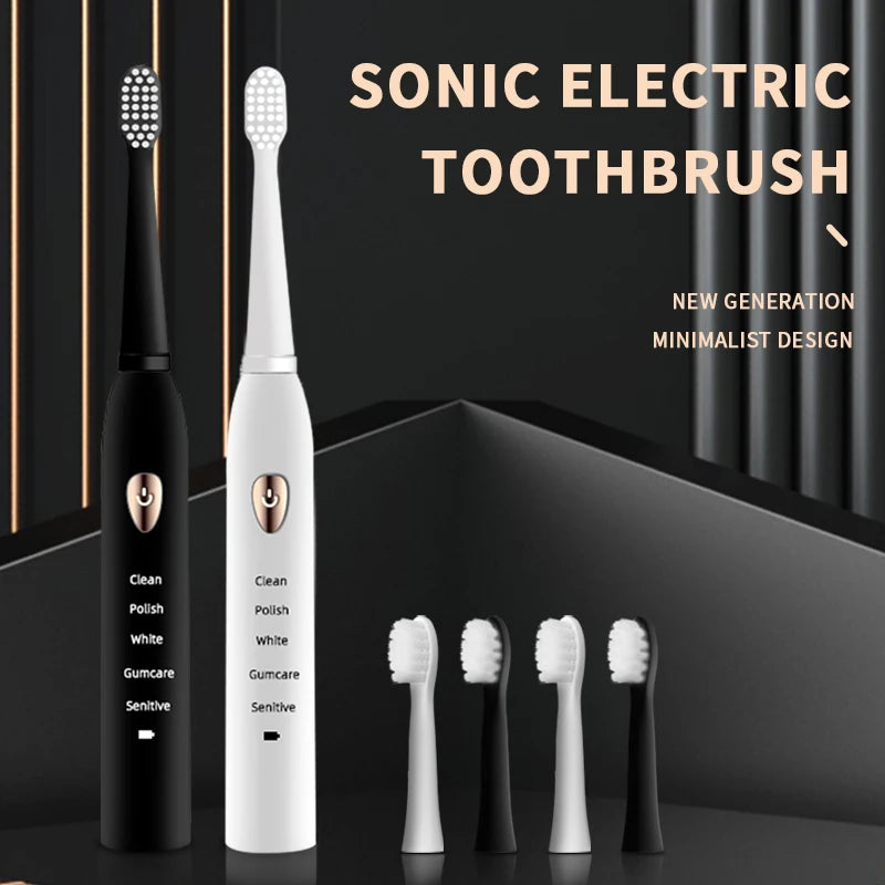 Jianpai Adult Black White Classic Acoustic Electric Toothbrush Adult 5-gear Mode USB Charging IPX7 Waterproof Acoustic Electric - Merit Sell