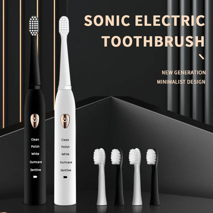 Jianpai Adult Black White Classic Acoustic Electric Toothbrush Adult 5-gear Mode USB Charging IPX7 Waterproof Acoustic Electric - Merit Sell