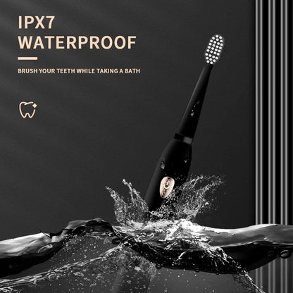 Jianpai Adult Black White Classic Acoustic Electric Toothbrush Adult 5-gear Mode USB Charging IPX7 Waterproof Acoustic Electric - Merit Sell