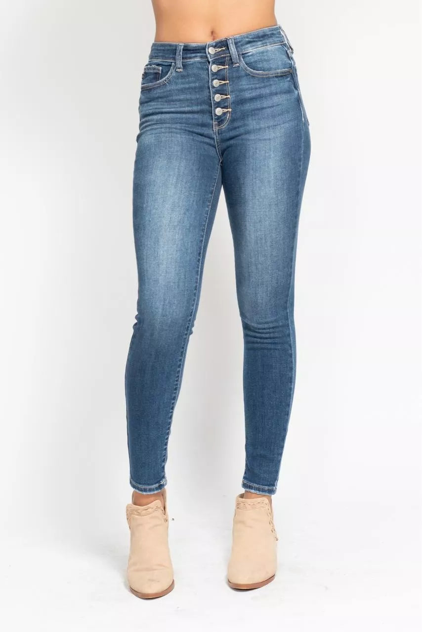 Judy Blue Full Size High Rise Button Fly Skinny Jeans Plus Size - Merit Sell