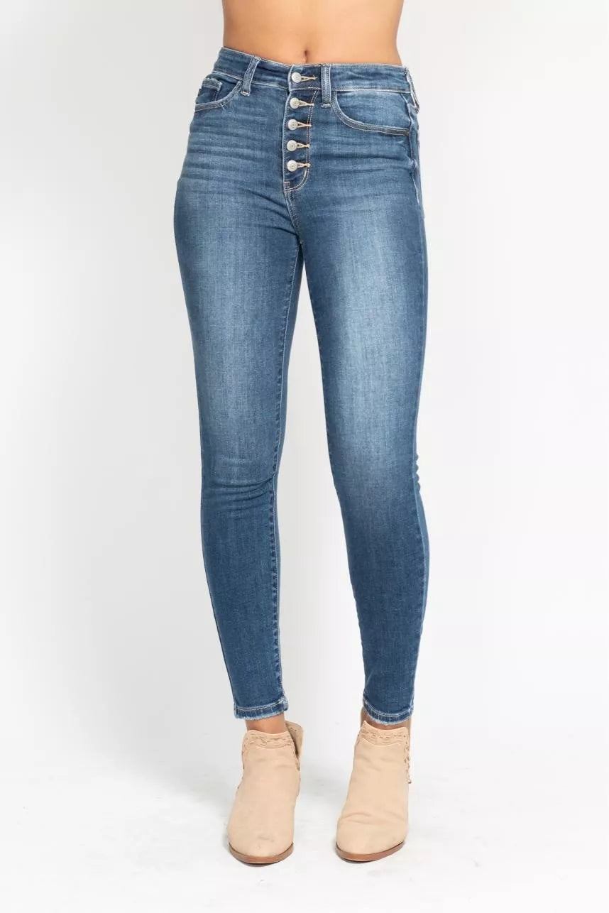 Judy Blue Full Size High Rise Button Fly Skinny Jeans Plus Size - Merit Sell