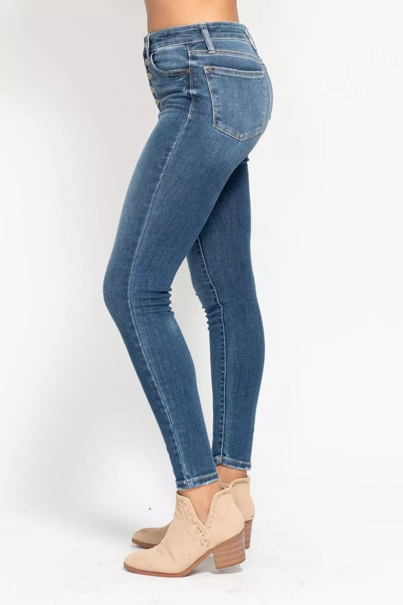 Judy Blue Full Size High Rise Button Fly Skinny Jeans Plus Size - Merit Sell