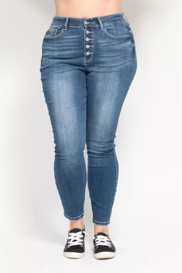 Judy Blue Full Size High Rise Button Fly Skinny Jeans Plus Size - Merit Sell