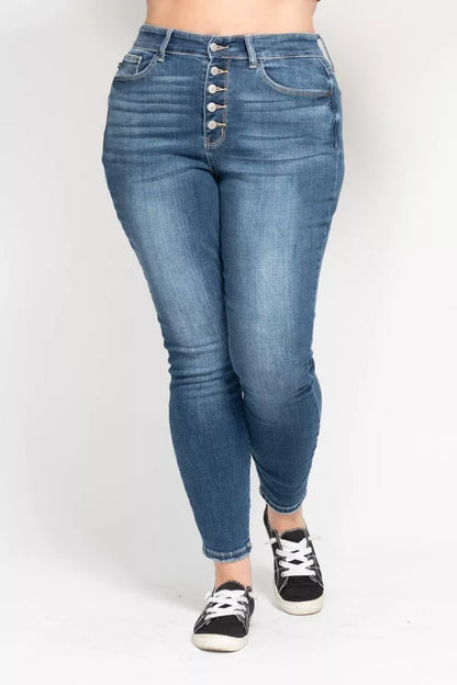Judy Blue Full Size High Rise Button Fly Skinny Jeans Plus Size - Merit Sell