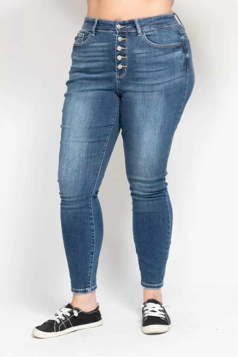 Judy Blue Full Size High Rise Button Fly Skinny Jeans Plus Size - Merit Sell