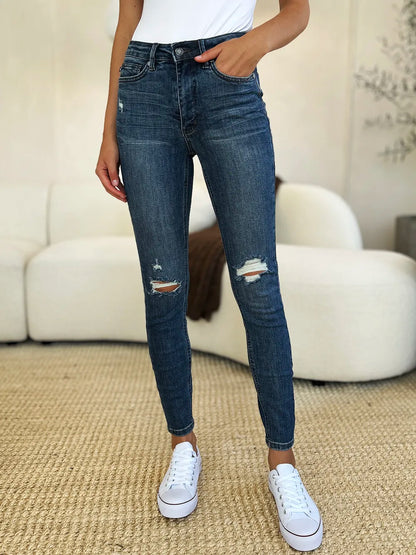 Judy Blue Full Size Mid Waist Distressed Slim Jeans - Merit Sell