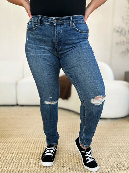 Judy Blue Full Size Mid Waist Distressed Slim Jeans - Merit Sell
