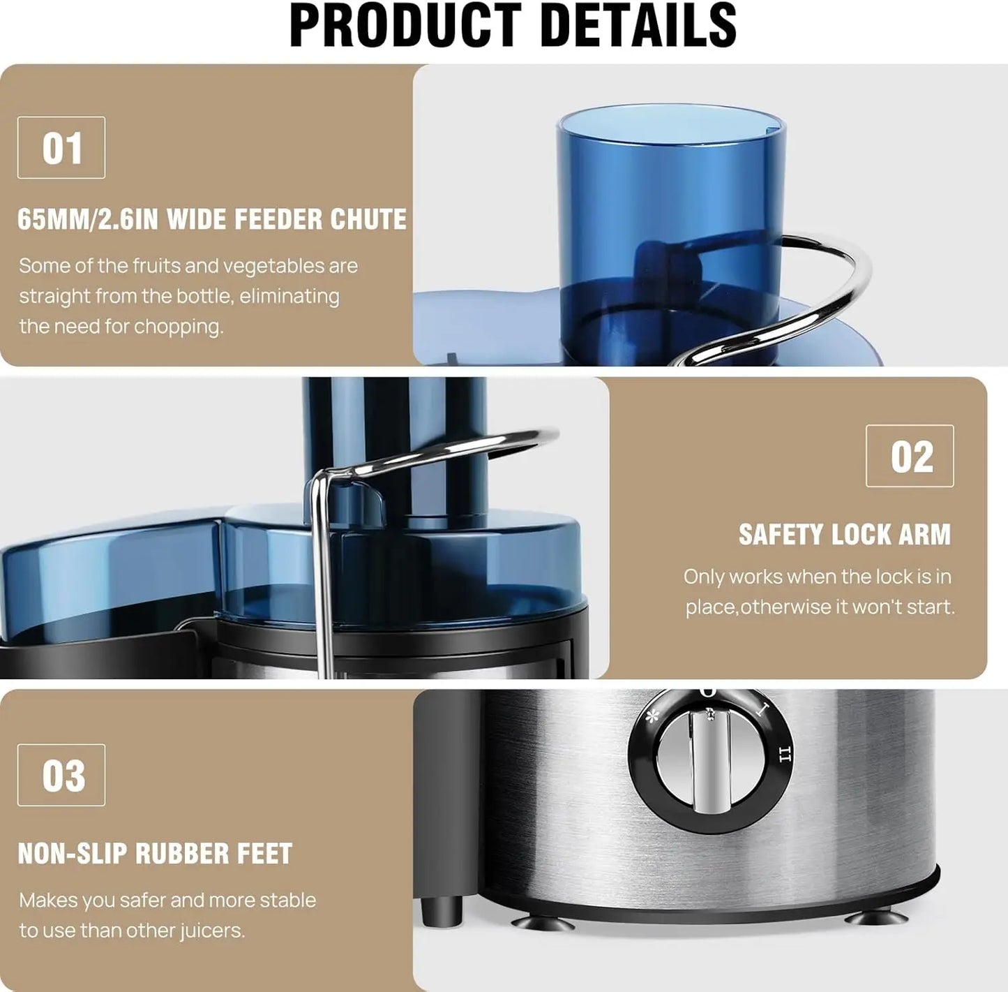 Juicer, Juicer Machines, Fruit and Vegetable Juice Extractor, Compact Juicer with 3 Speed Control, 500ML Capacity, Drip Stop - Merit Sell