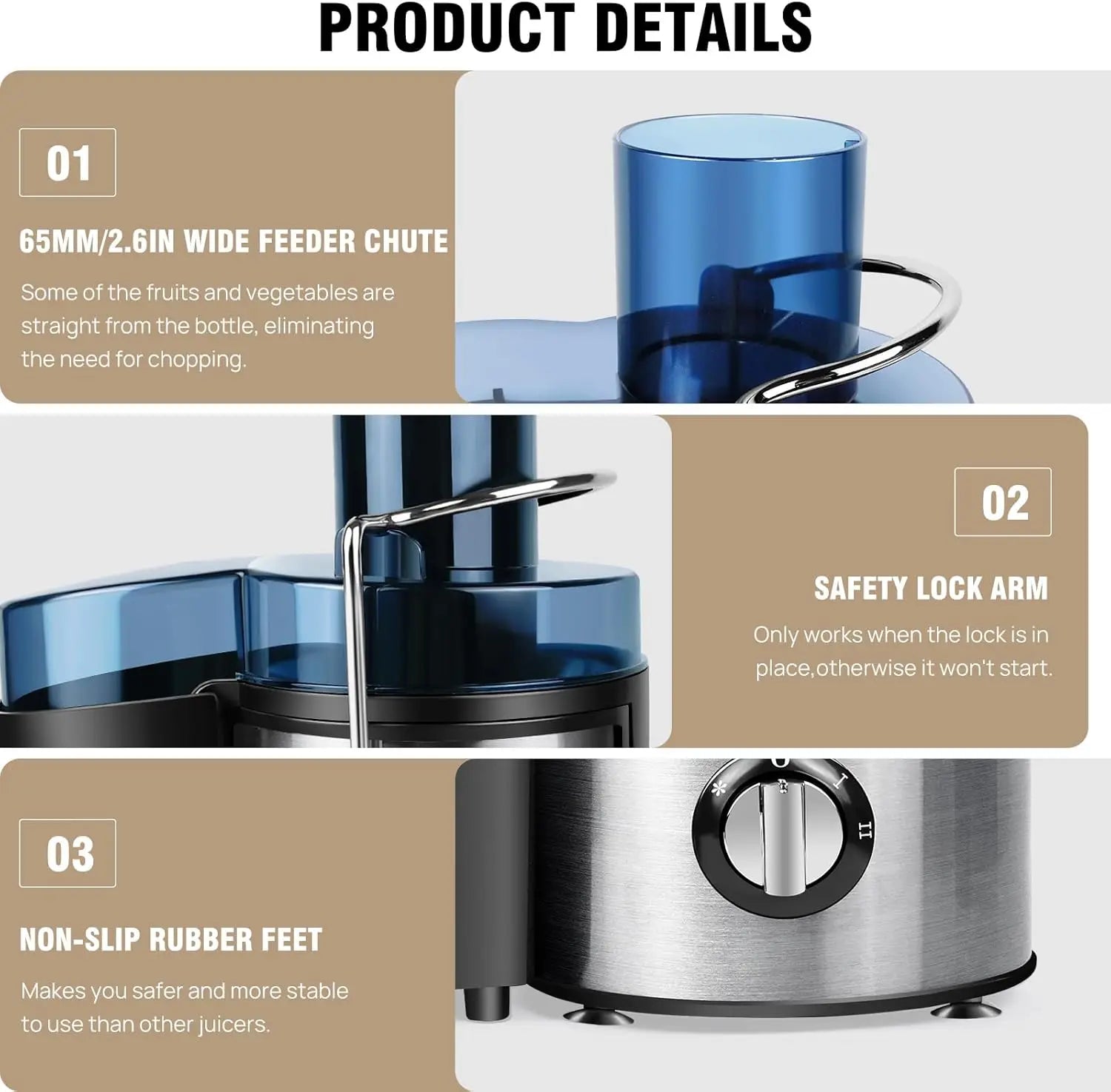 Juicer, Juicer Machines, Fruit and Vegetable Juice Extractor, Compact Juicer with 3 Speed Control, 500ML Capacity, Drip Stop - Merit Sell