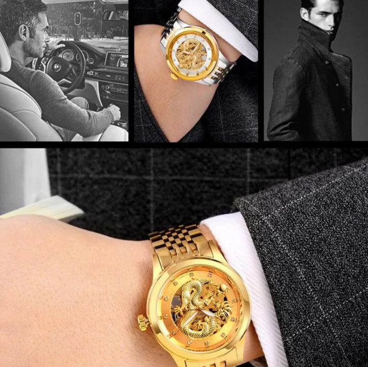 Golden Dragon Carved Automatic Mechanical Watch