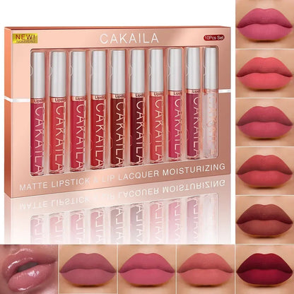KACAILA 6/10 Colors Lipstick Set Velvet Matte Liquid Lip Gloss Non Stick Cup Waterproof Long Lasting Female Make Up of Gift Set - Merit Sell