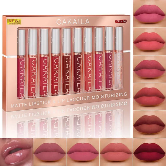 KACAILA 6/10 Colors Lipstick Set Velvet Matte Liquid Lip Gloss Non Stick Cup Waterproof Long Lasting Female Make Up of Gift Set - Merit Sell