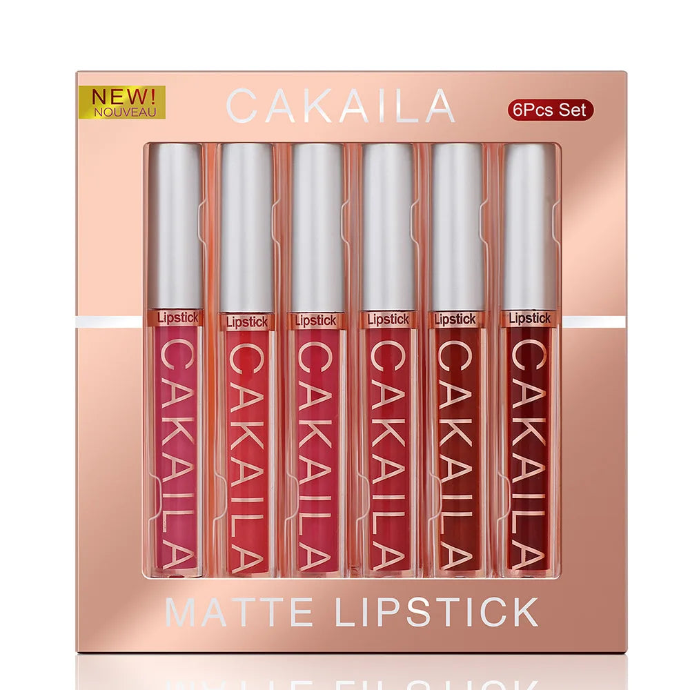 KACAILA 6/10 Colors Lipstick Set Velvet Matte Liquid Lip Gloss Non Stick Cup Waterproof Long Lasting Female Make Up of Gift Set - Merit Sell