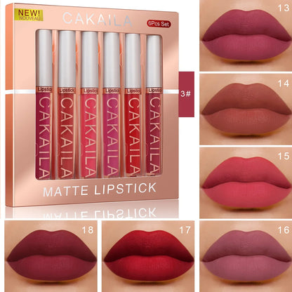 KACAILA 6/10 Colors Lipstick Set Velvet Matte Liquid Lip Gloss Non Stick Cup Waterproof Long Lasting Female Make Up of Gift Set - Merit Sell