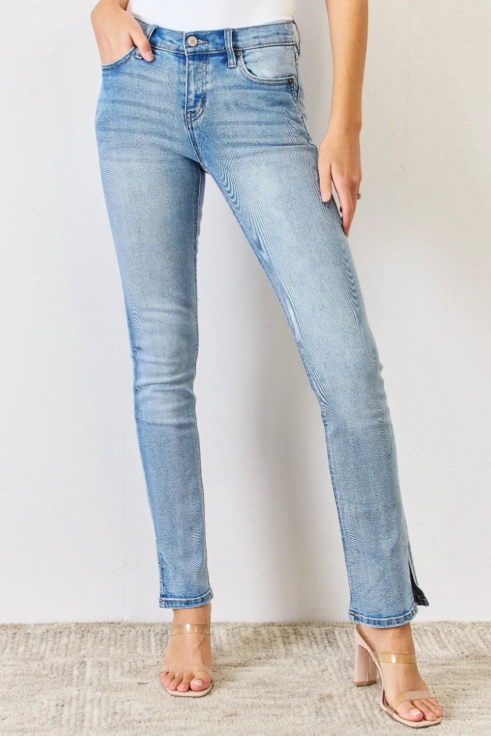 Kancan Full Size Mid Rise Y2K Slit Bootcut Jeans - Merit Sell
