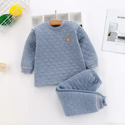 Kid Pajamas Set Boys Girls Cotton-padded Pjs Top and Pants Unisex 3 layers to Keep Thick Warm Clothes Toddler Clothing Clothes - Merit Sell
