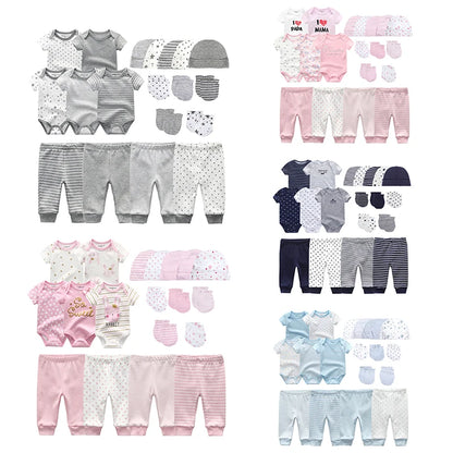 Kiddiezoom Baby Clothing Sets Newborn Boy Girl Infant Bodysuits+Pants+Hats+Gloves/Bibs Unisex Clothes Bebes - Merit Sell