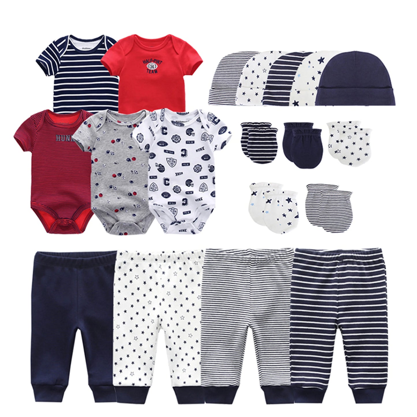 Kiddiezoom Baby Clothing Sets Newborn Boy Girl Infant Bodysuits+Pants+Hats+Gloves/Bibs Unisex Clothes Bebes - Merit Sell