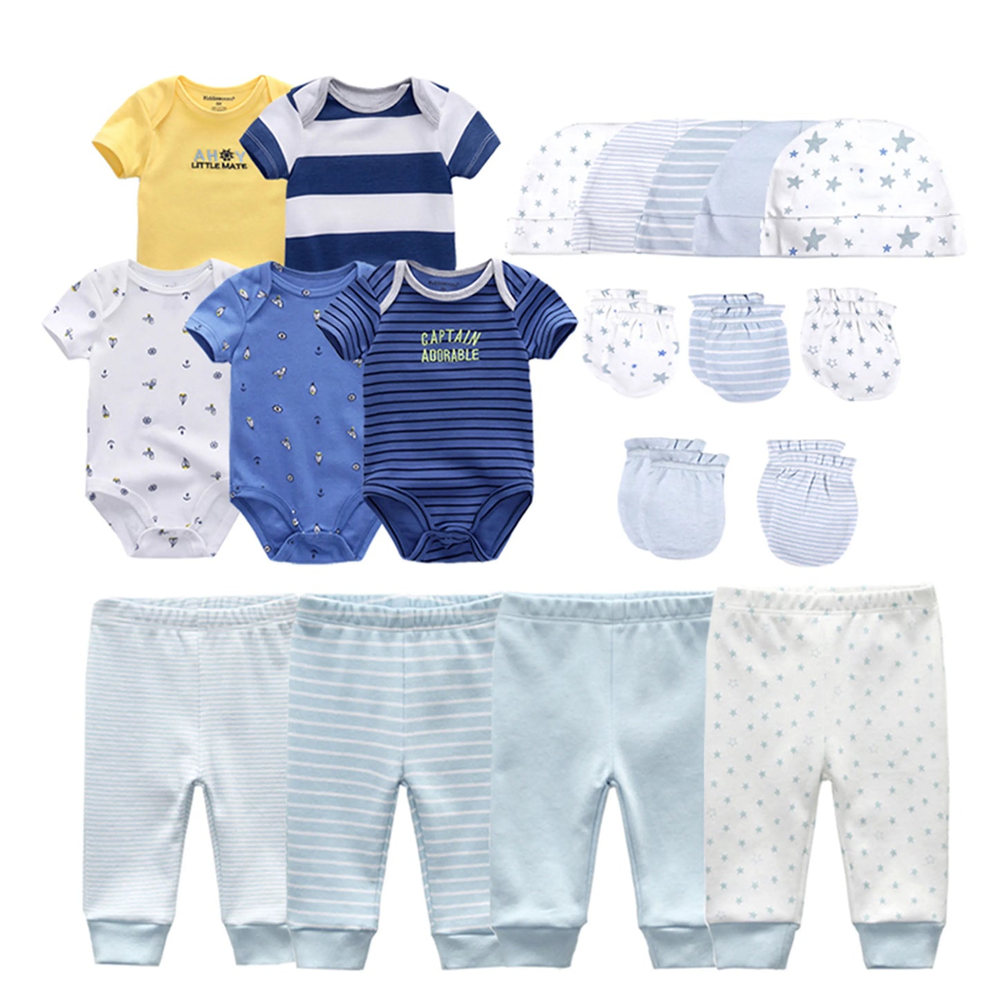 Kiddiezoom Baby Clothing Sets Newborn Boy Girl Infant Bodysuits+Pants+Hats+Gloves/Bibs Unisex Clothes Bebes - Merit Sell