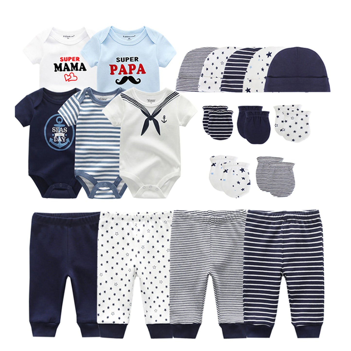 Kiddiezoom Baby Clothing Sets Newborn Boy Girl Infant Bodysuits+Pants+Hats+Gloves/Bibs Unisex Clothes Bebes - Merit Sell