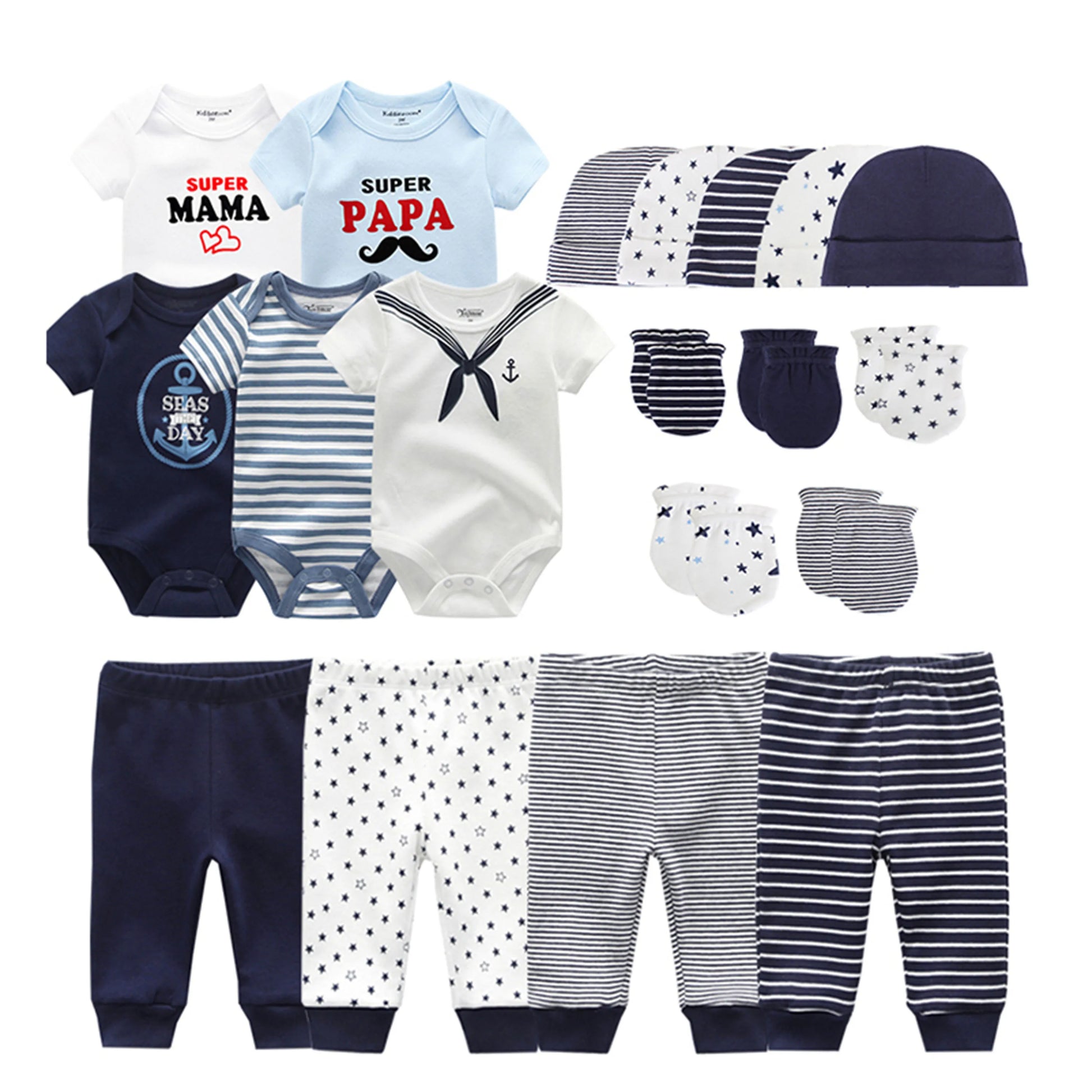 Kiddiezoom Baby Clothing Sets Newborn Boy Girl Infant Bodysuits+Pants+Hats+Gloves/Bibs Unisex Clothes Bebes - Merit Sell