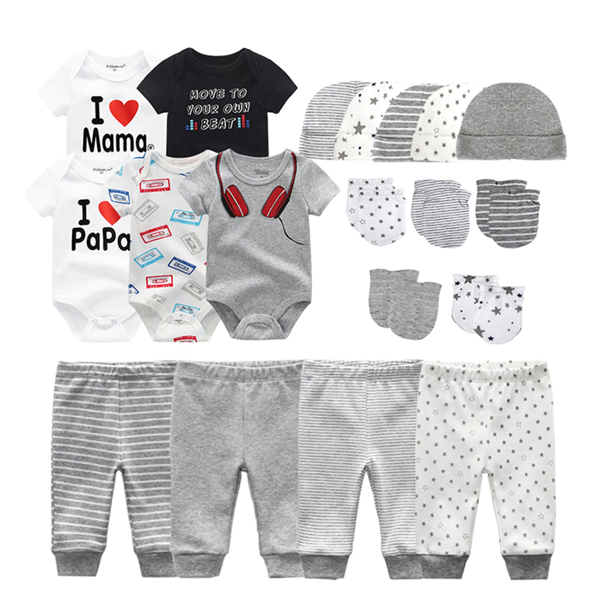 Kiddiezoom Baby Clothing Sets Newborn Boy Girl Infant Bodysuits+Pants+Hats+Gloves/Bibs Unisex Clothes Bebes - Merit Sell